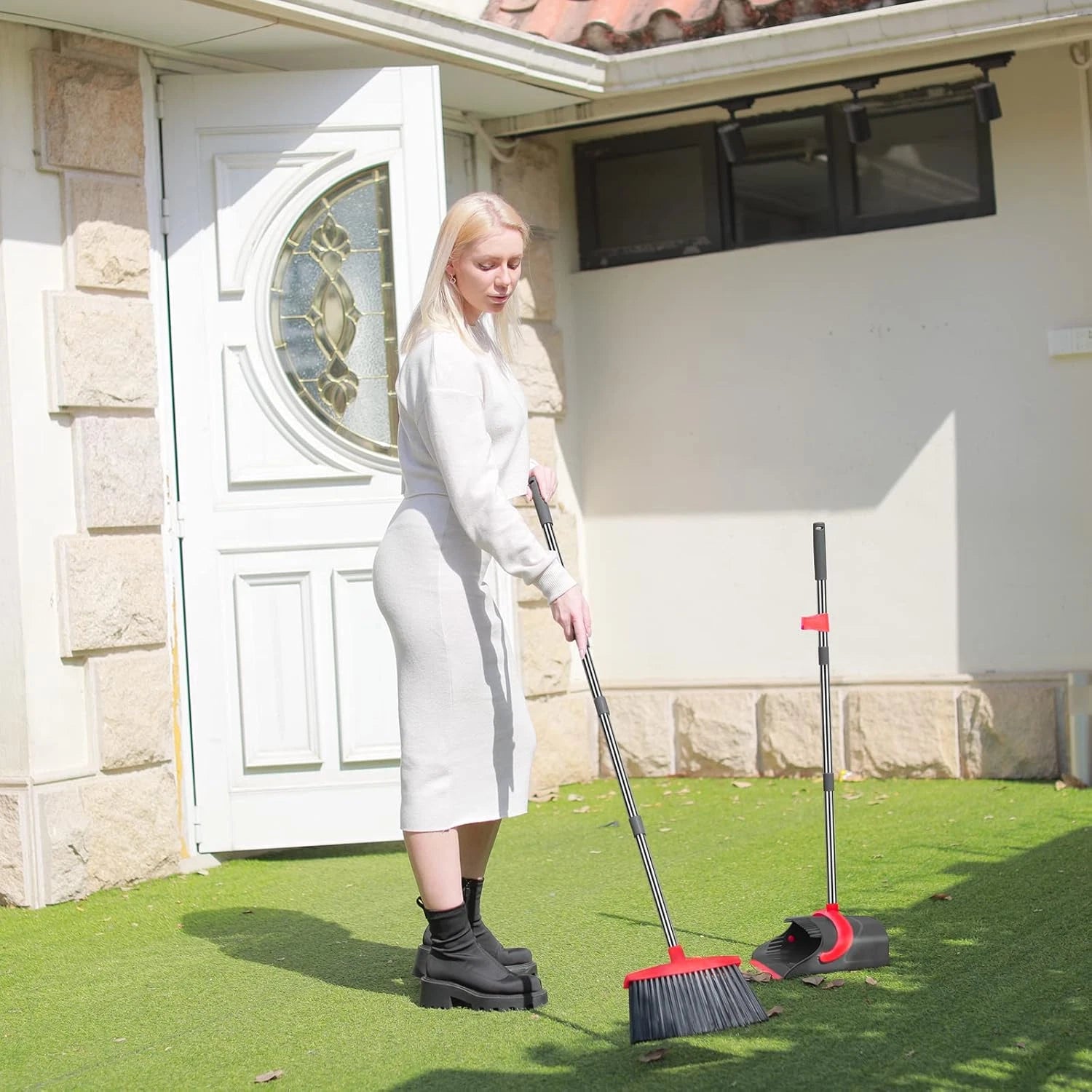 Broom with Dustpan Combo Set, Broom and Dust Pan, Long Handle Broom and Dustpan