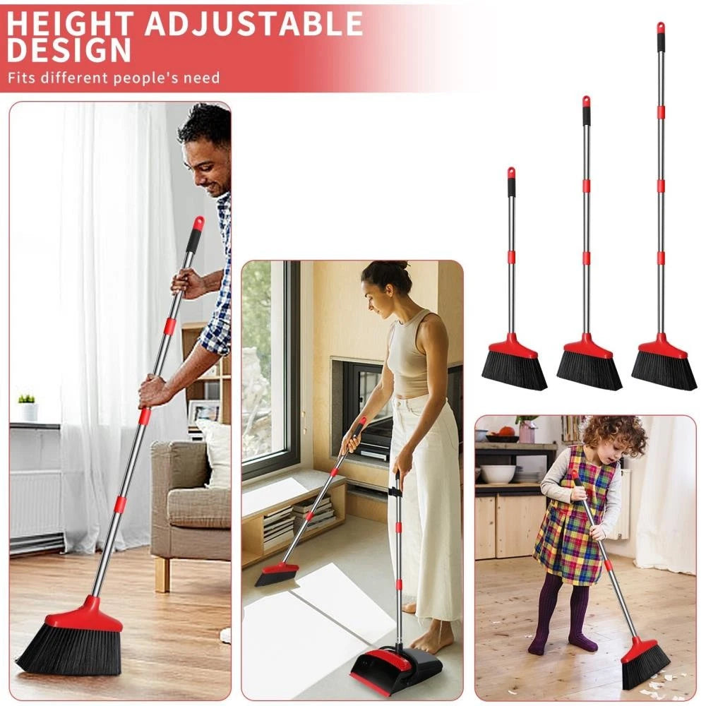 Broom with Dustpan Combo Set,43inch Long Handle Stiff Broom Dust Pan @
