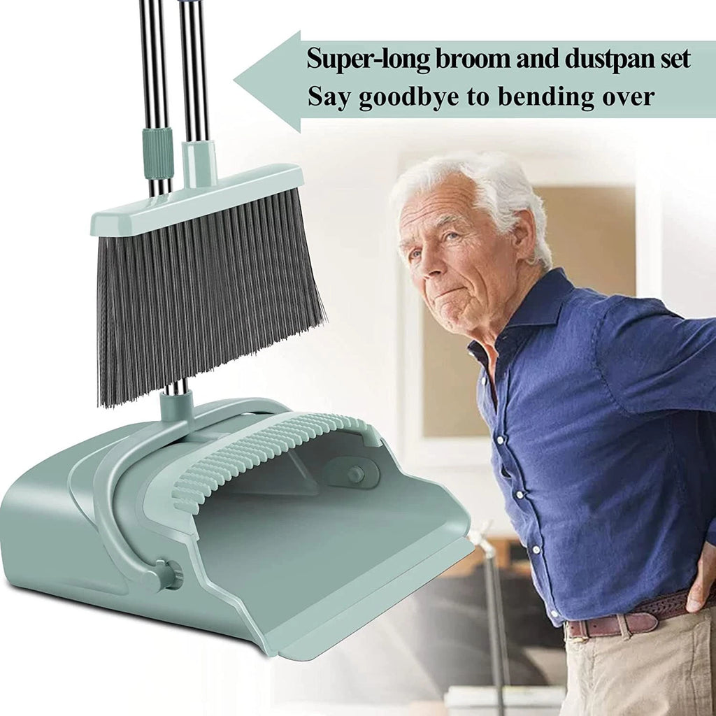 Kelamayi 2021 Upgrade Broom and Dustpan Set, Large Size and Stiff Broom Dust Pan