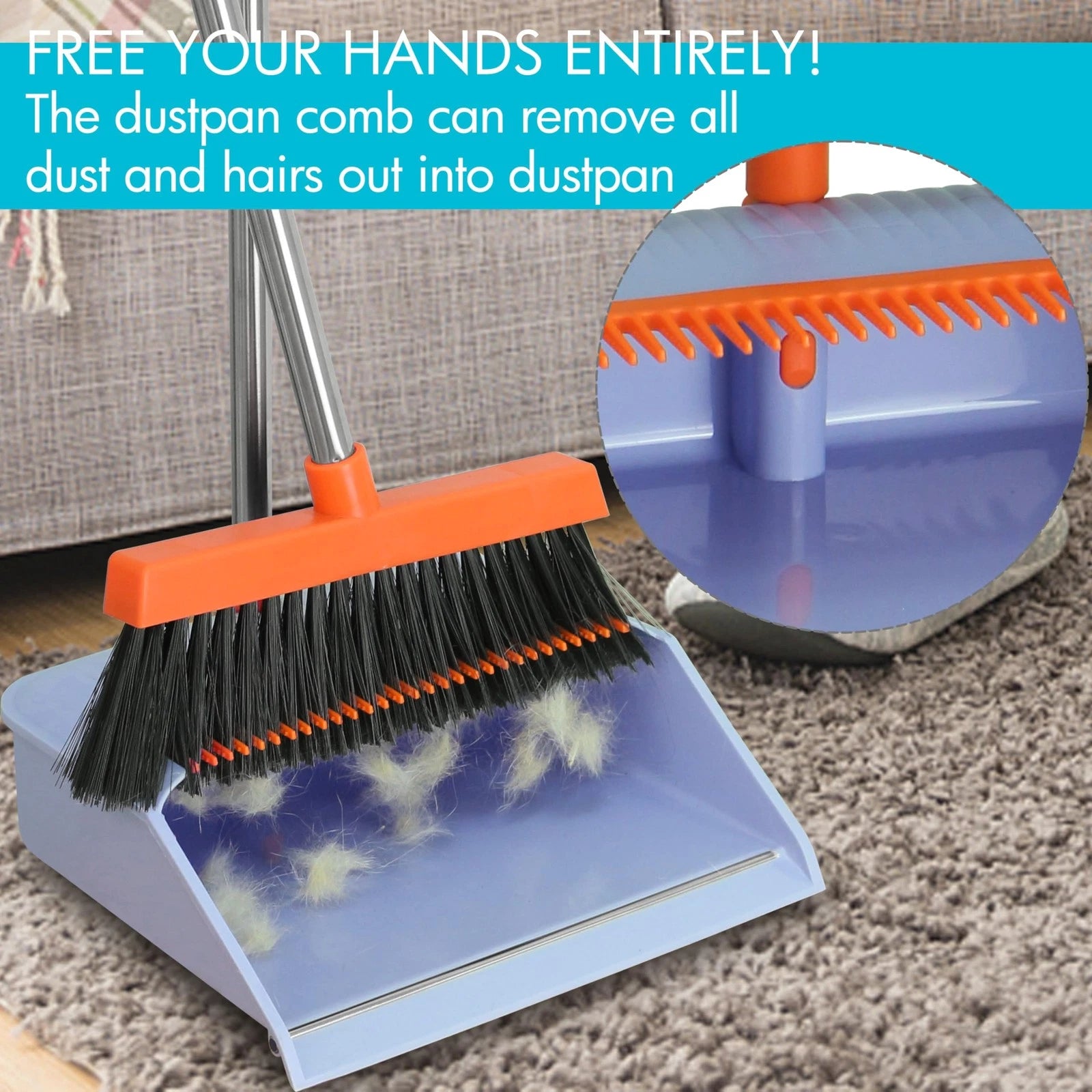2-Pack Broom and Dustpan Set for Sweeping Indoor, Broom Dustpan with 48" Long...