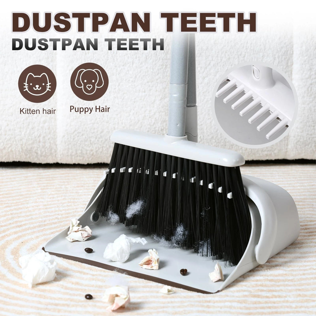 54" Long Handled Broom and Dustpan Set - Perfect Dust Pan and Brush Combo for...