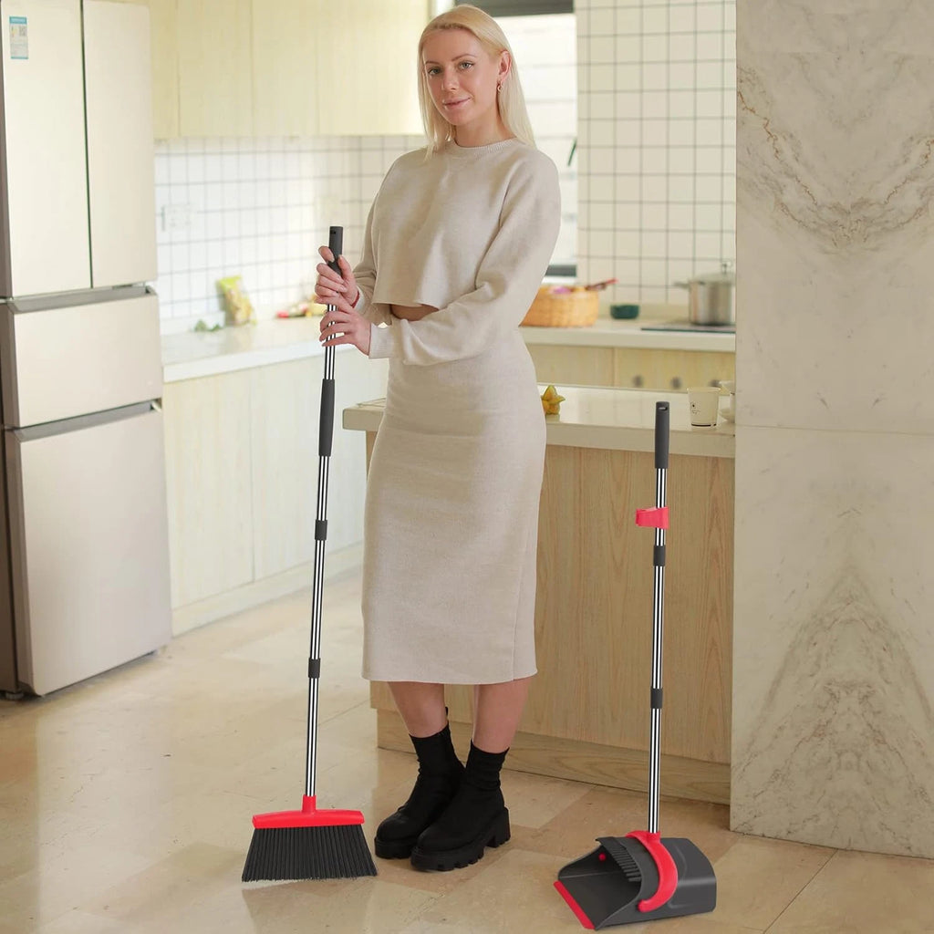 Broom with Dustpan Combo Set, Broom and Dust Pan, Long Handle Broom and Dustpan