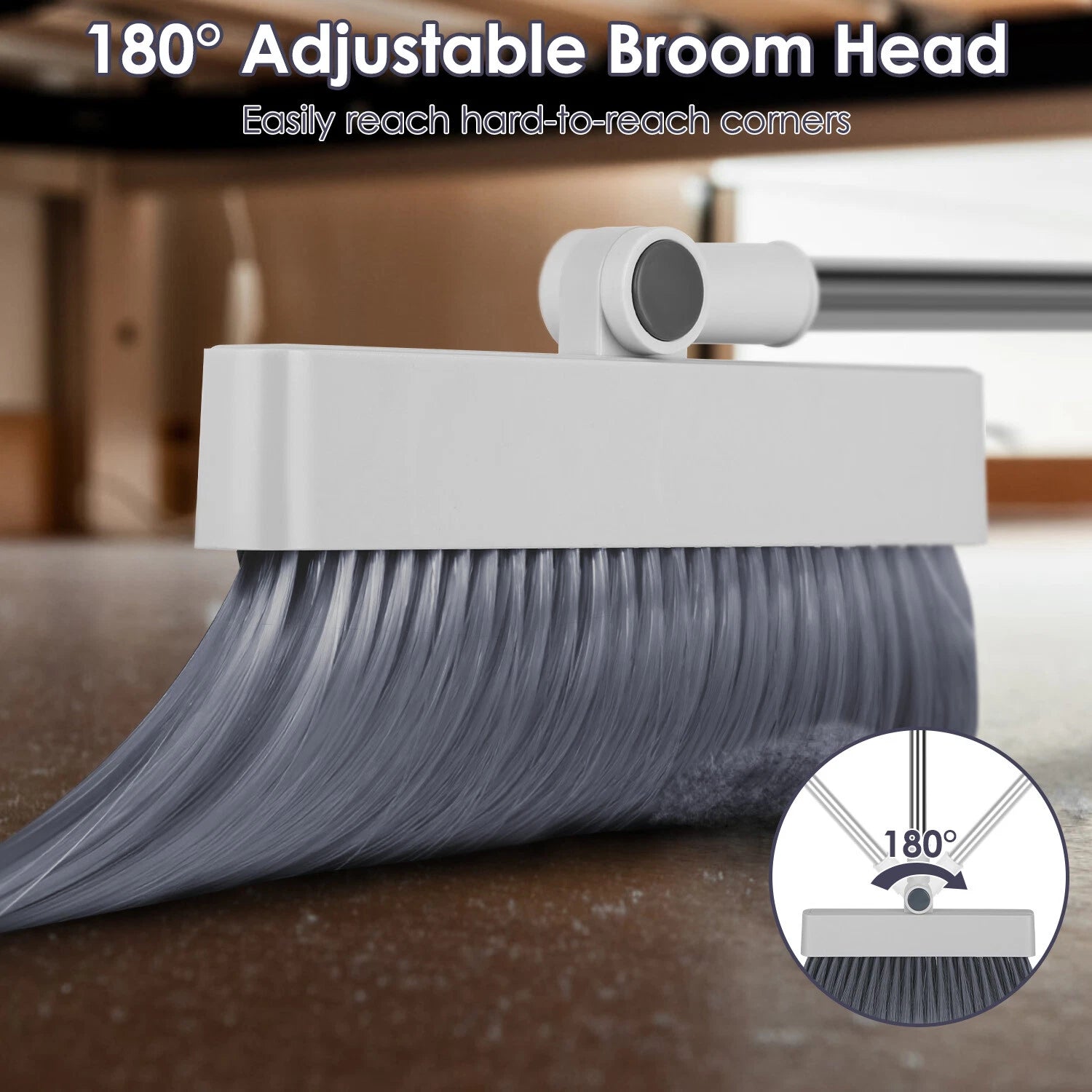 Heavy Duty Broom And Dustpan Combo Set W/ Squeegee Stylish Grey Handle Perfect