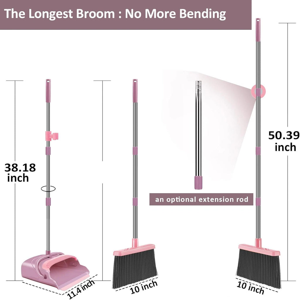 Broom and Dustpan Set for Home, Office, Indoor&Outdoor Pink