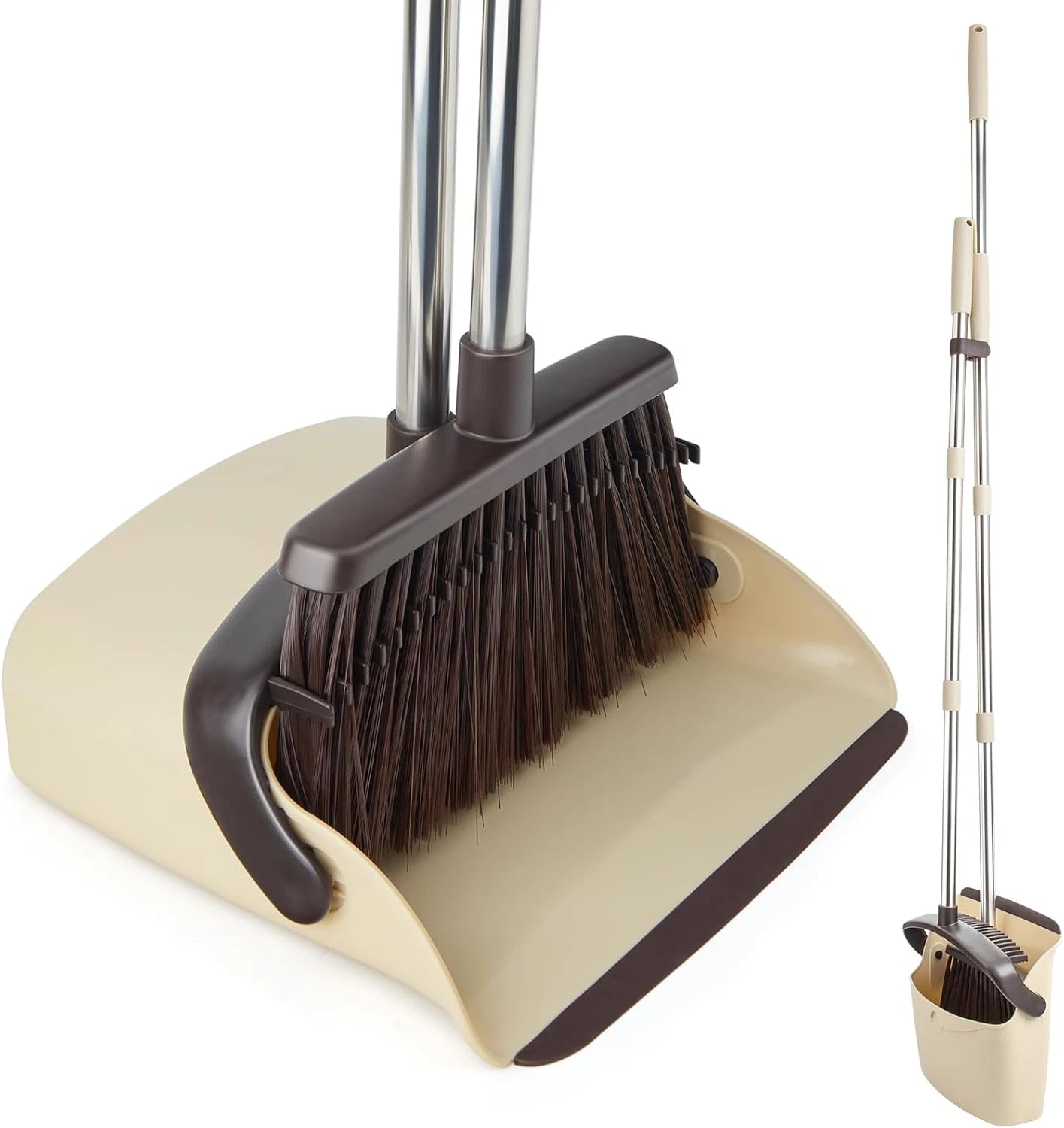 Broom and Dustpan Set, Dustpan Combo with 51" Stainless Steel Long Handle Brooms