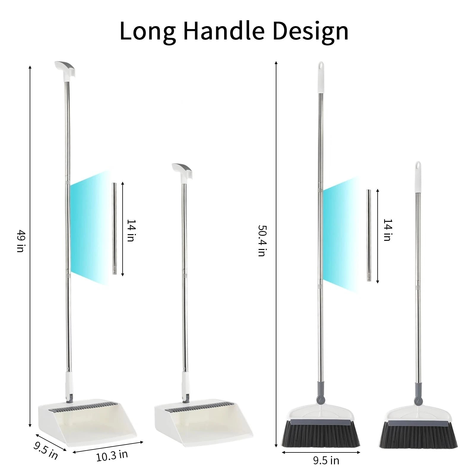 2 in 1 Broom and Dustpan Set with Long Handle Upright 180° Rotating Broom