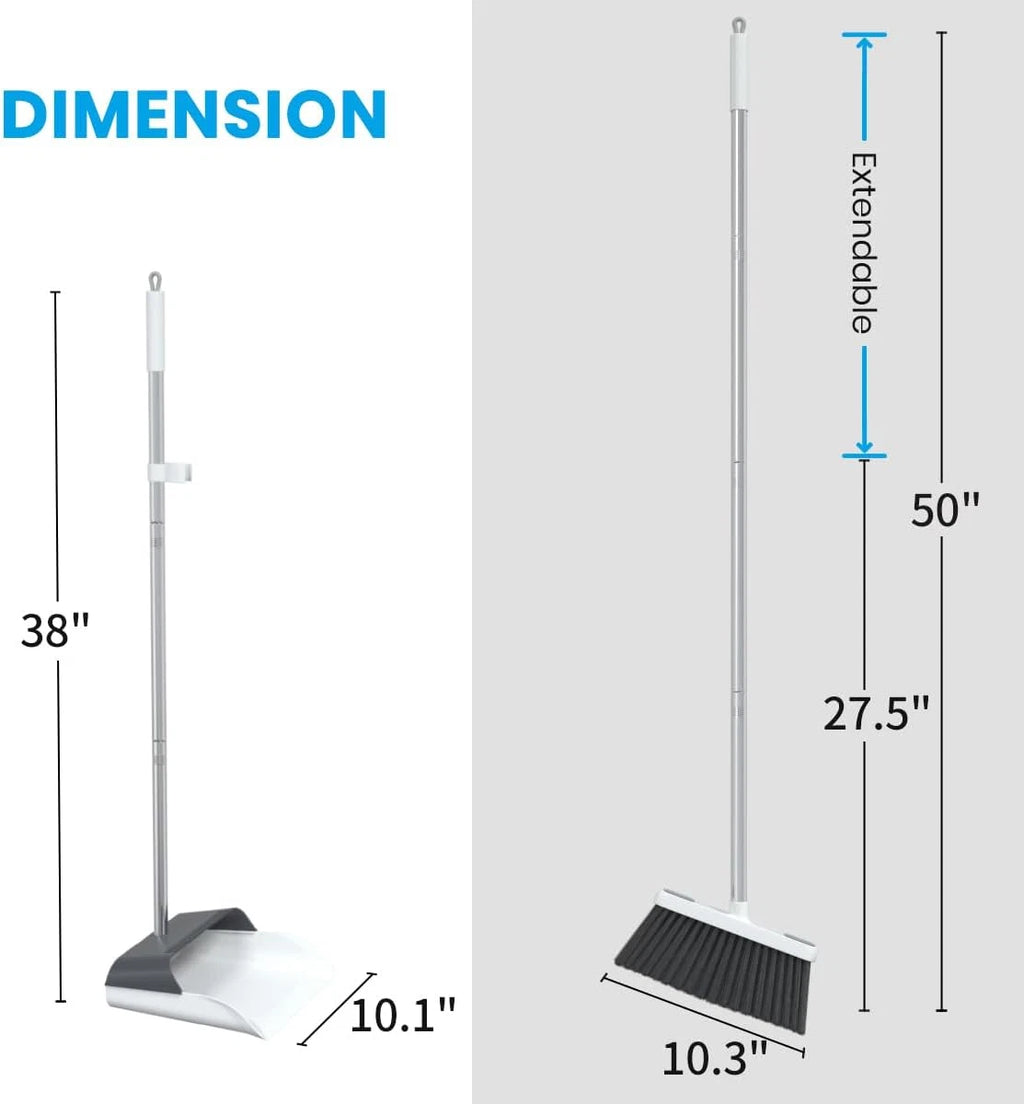 Stand up Dustpan and Broom Set 50” Long Handle Broom with Dust Pan, 20° Angled