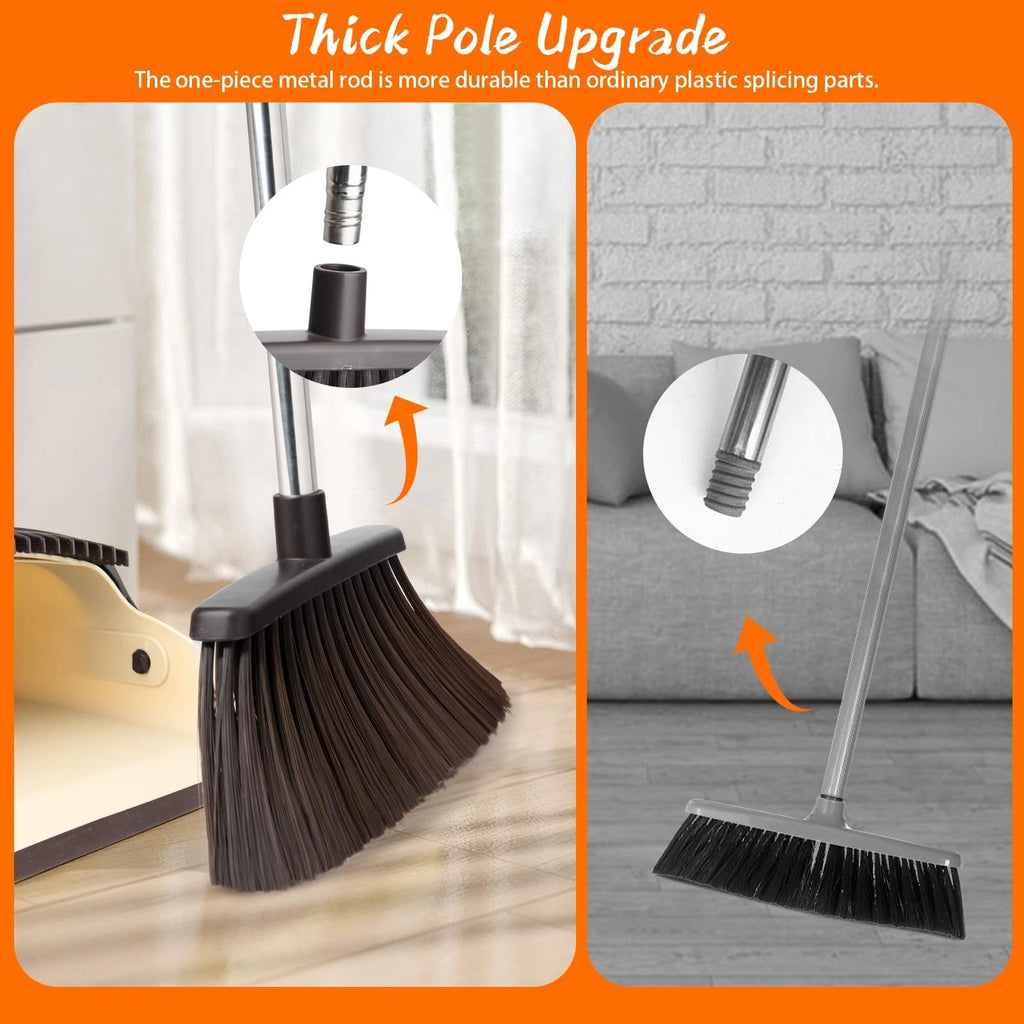 Broom and Dustpan Set with 51" Stainless Handle Soft Bristles for Home Use
