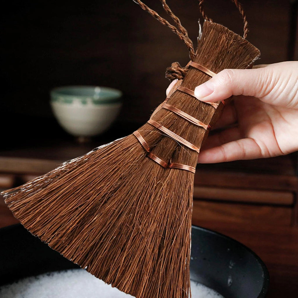 Mini Dustpan And Brush Set Handmade Natural Palm Broom Mini Size Dust Brown