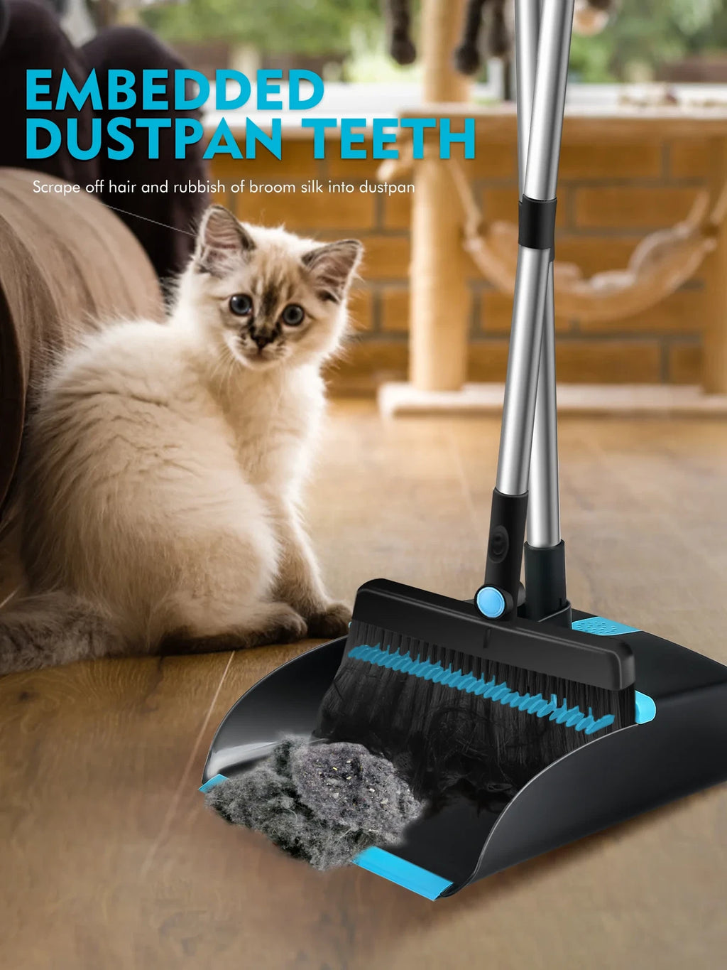 Broom and Dust Pan Combo, Steel Broom and Dustpan Set for Home