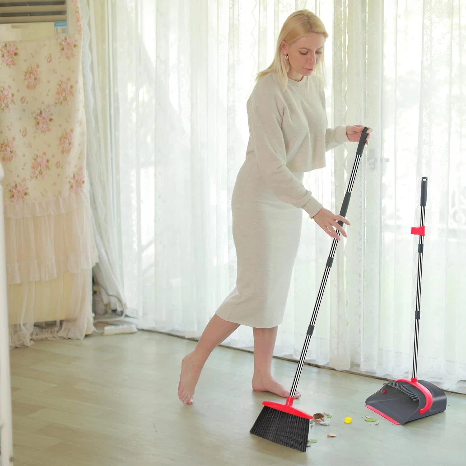 Broom with Dustpan Combo Set, Broom and Dust Pan, Long Handle Broom and Dustpan