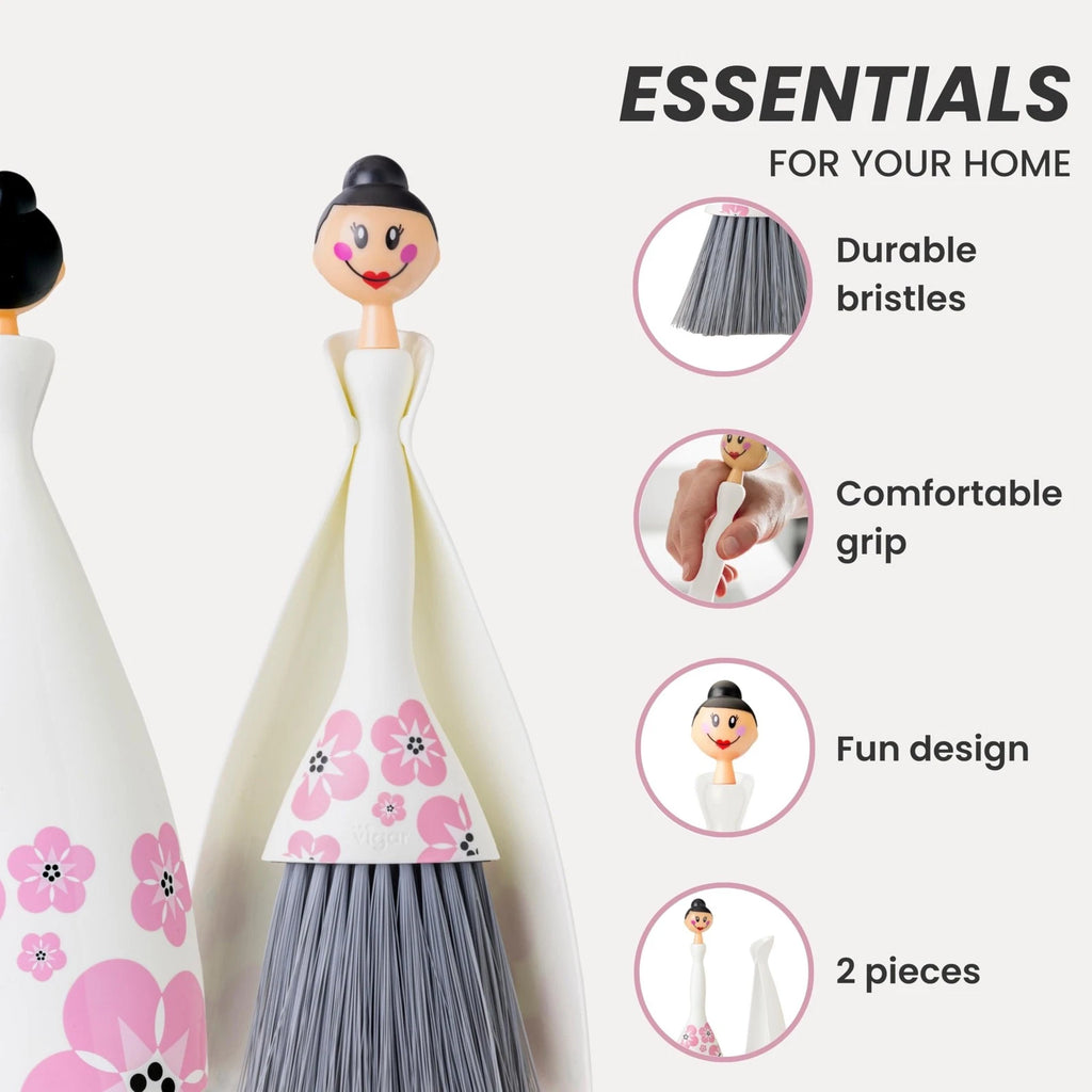 Mini Broom and Dustpan Set White Small Portable for Dust Pet Hair Car Camping