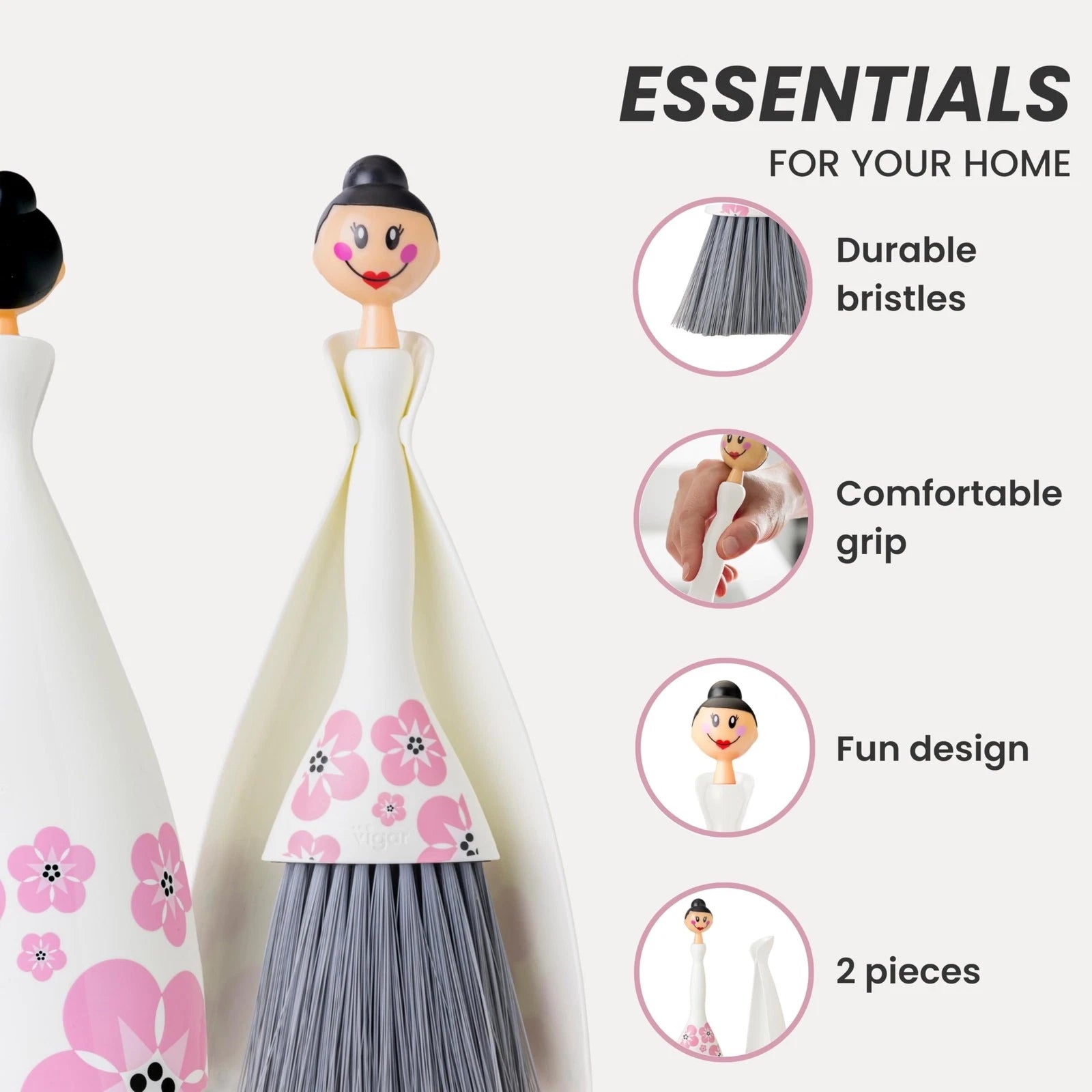 Mini Broom and Dustpan Set White Small Portable for Dust Pet Hair Car Camping