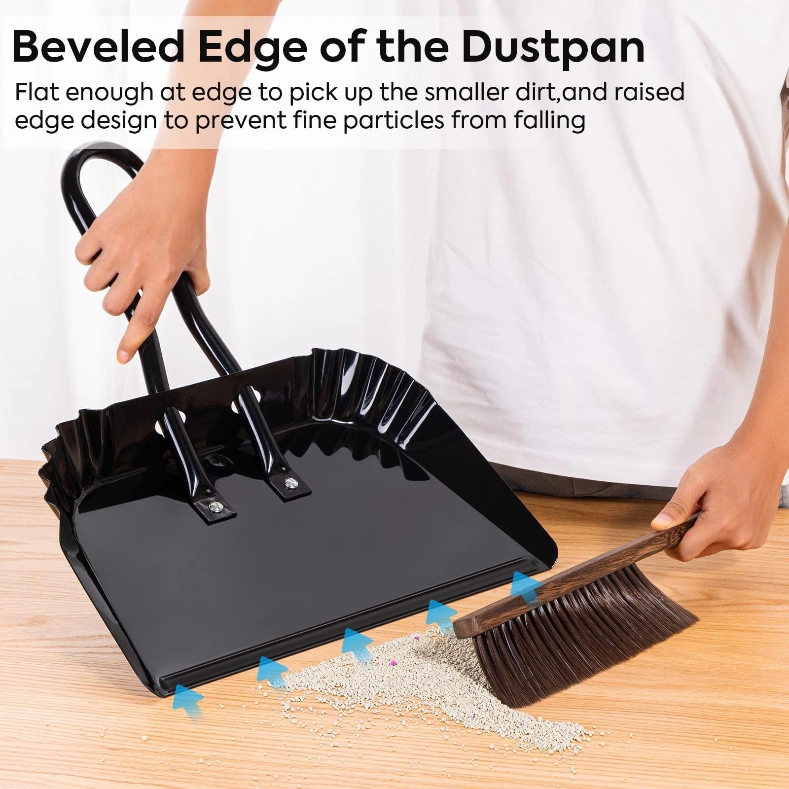 17In Metal Dustpan and Brush Set,Extra Large Handheld Dust Pan and Wood Broom...
