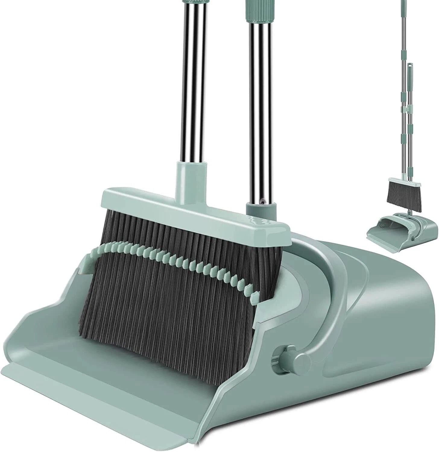 Kelamayi 2021 Upgrade Broom and Dustpan Set, Large Size and Stiff Broom Dust Pan