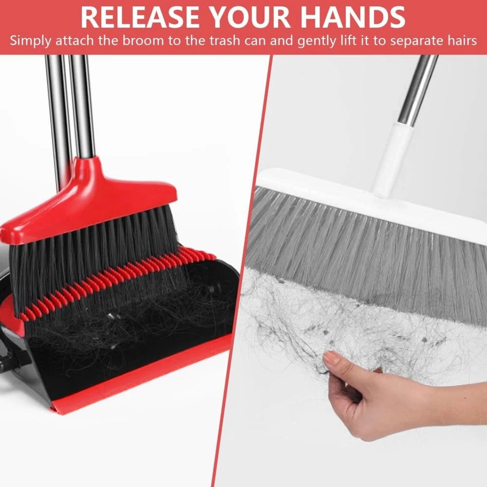 Broom with Dustpan Combo Set,43inch Long Handle Stiff Broom Dust Pan @
