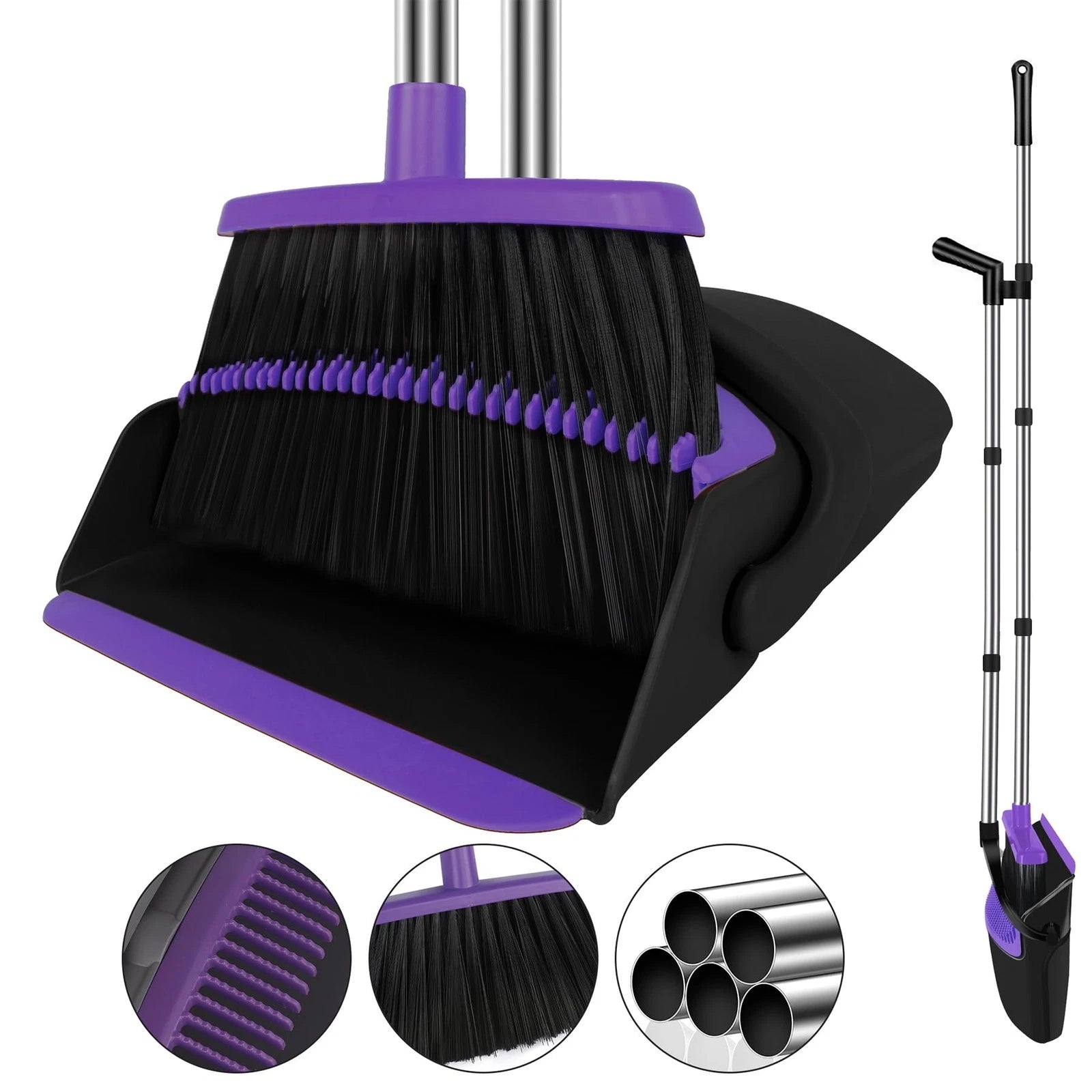 Broom with Dustpan Combo Set, 51" Household Dustpans and Broom, Standing Dust...