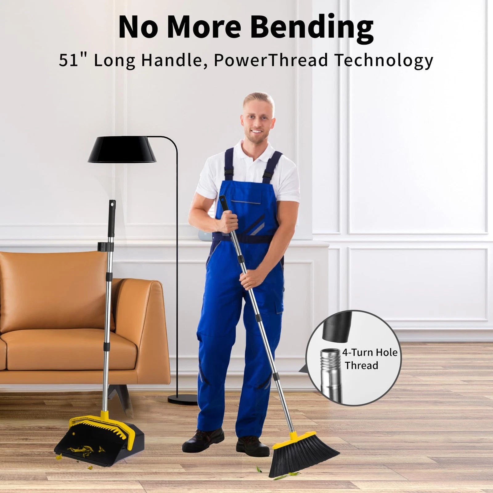 Broom with Dustpan Combo Set, Brooms and Dustpans Sets with 51'' Long Handle,...