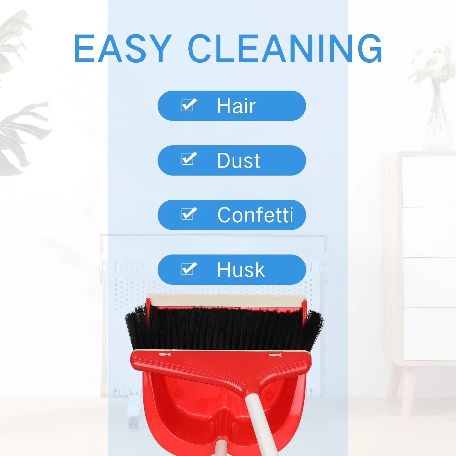 Set of 8 Broom and Dustpan Set Long Handle Broom with Upright Standing Dustpa...