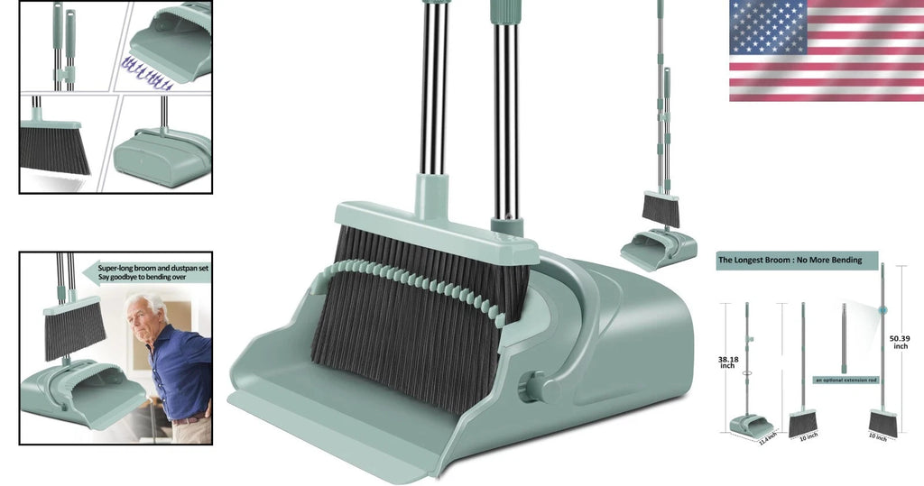 Heavy-Duty Extendable Broom and Dustpan Set - Ideal for Indoor and Outdoor Use