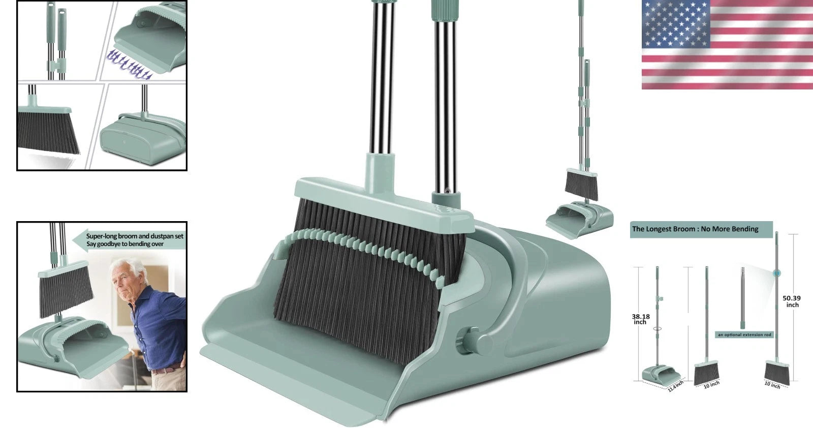Heavy-Duty Extendable Broom and Dustpan Set - Ideal for Indoor and Outdoor Use