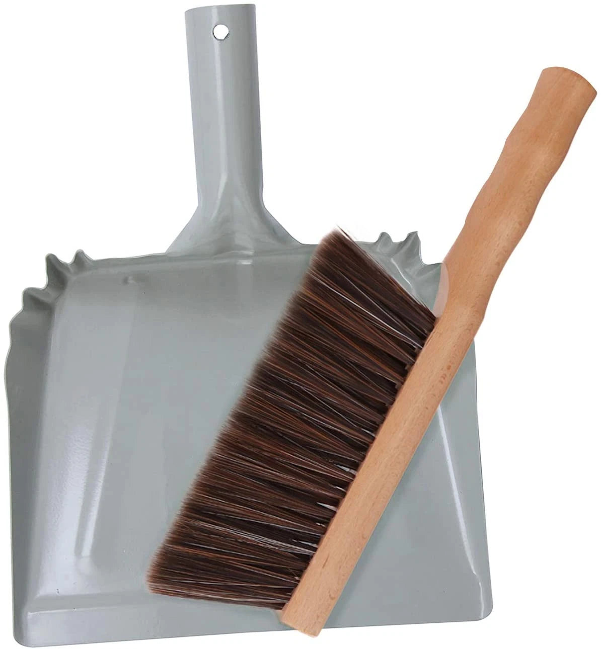 Heavy Duty Metal Dust Pan and Brush Set Wooden Broom Portable Cleaning Tools
