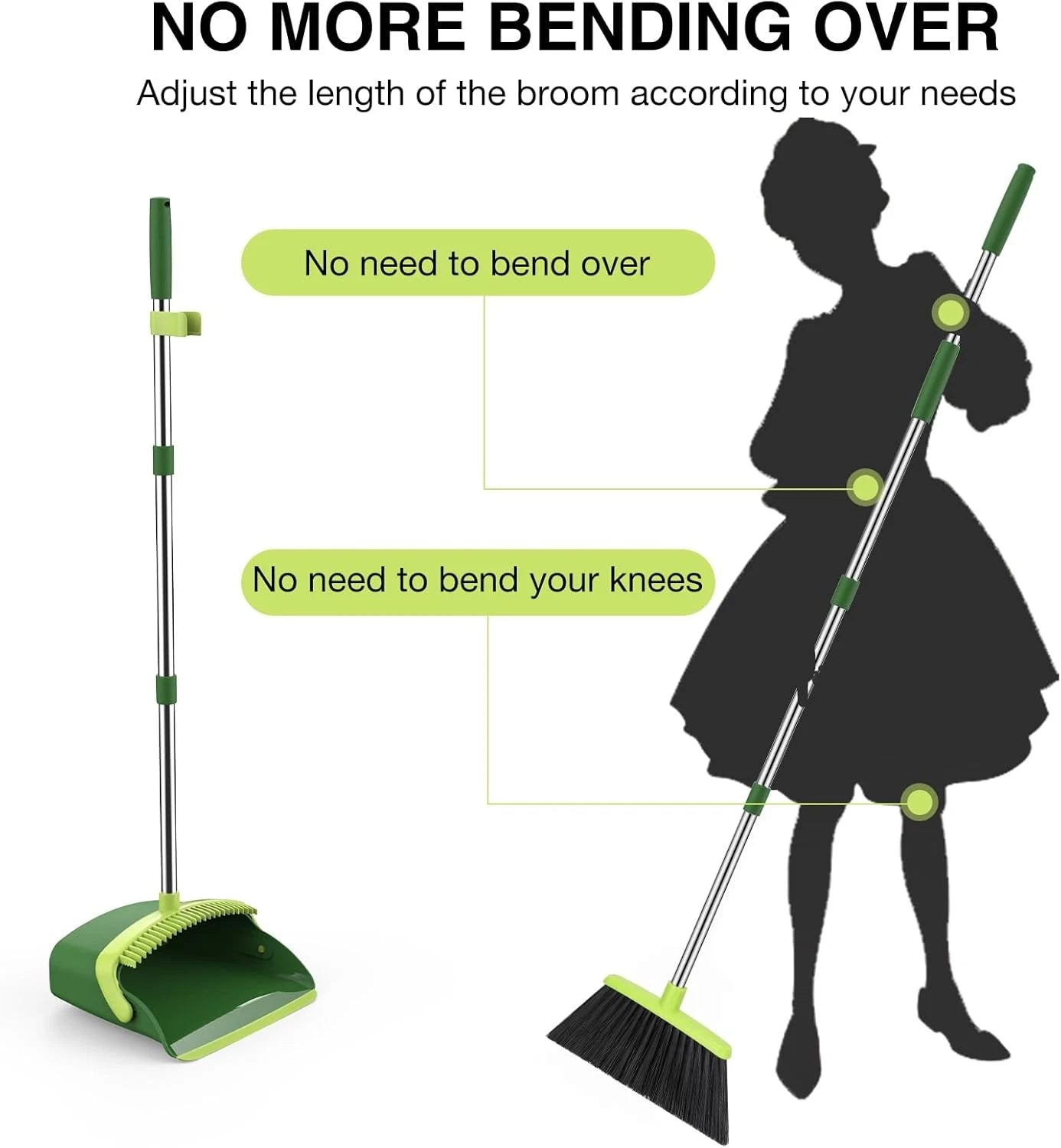 Broom dustpan set, adjustable handle broom dustpan combination