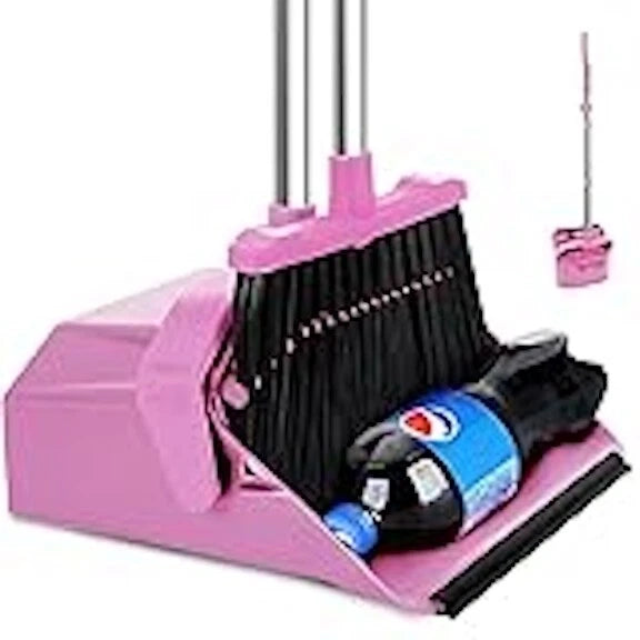 PINK Broom with Dustpan Combo Set, Broom & Dustpan Set with 51'' Long Handle