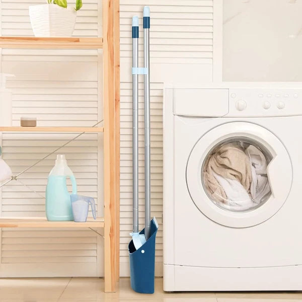 Standing Dustpan and Broom Set with 52" Long Extendable Handle for Home, Blue