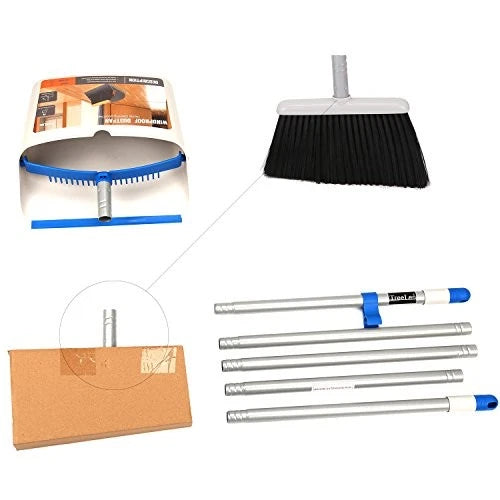 Long Handle Broom and Dustpan Set,Upright Dust Pan Blue Broom and Dustpan