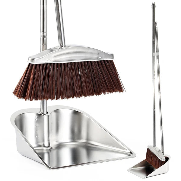 Broom with Dustpan Combo Set, 46" Stainless Steel Broom and Dustpan Set for H...