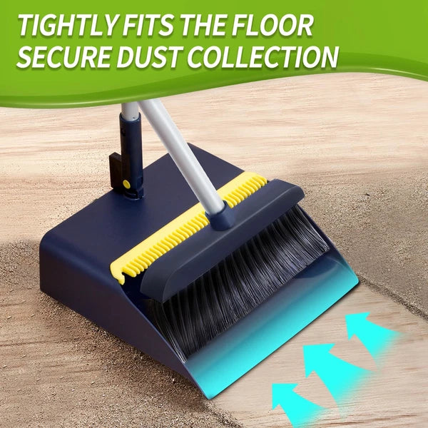 Broom And Dustpan Set Long Handled Adjustable Dustpan And Brush With Comb Teeth