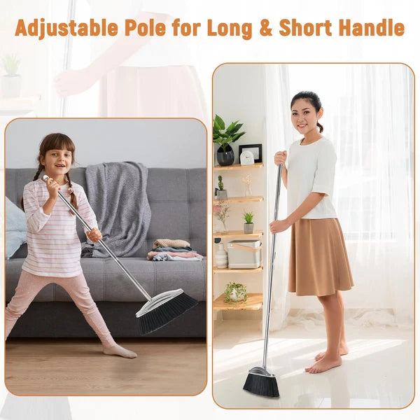 VOOWO 46" Stainless Steel Broom and Dustpan Set for Indoor and Outdoor Use