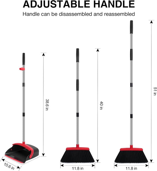 Broom and Dustpan Set, 52-In Long Adjustable Handle Broom Dustpan Combo