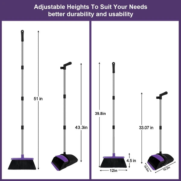 Broom with Dustpan Combo Set, 51" Household Dustpans and Broom, Standing Dust...