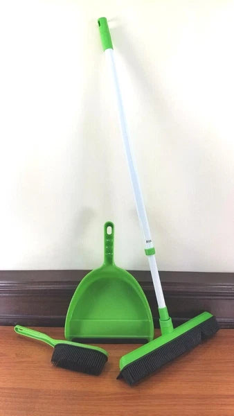 Pet Hair Broom with Dustpan and Hand Broom Set - Pick Green or Purple