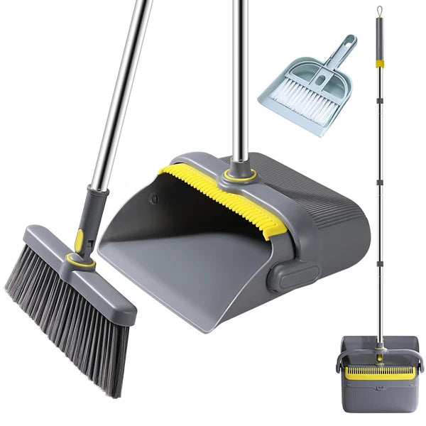 Broom and Dustpan Set with 54" Long Handle, Windproof Stand Up Dustpan with B...