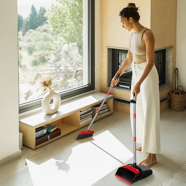 Broom with Dustpan Combo Set,43inch Long Handle Stiff Broom Dust Pan _