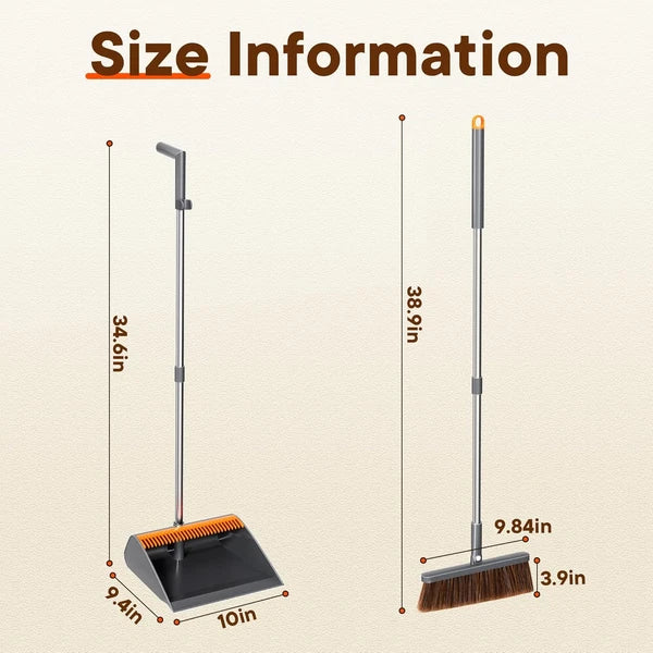 Broom and Dustpan Set with Cleaning Teeth 180° Rotating Upright Broom for Effort