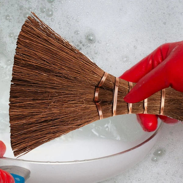 Mini Dustpan And Brush Set Handmade Natural Palm Broom Mini Size Dust Brown