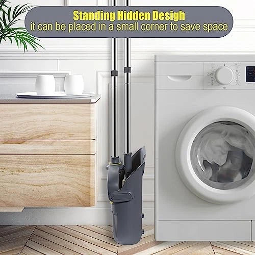 Broom and Dustpan Set with 54" Long Handle, Windproof Stand Up Dustpan with