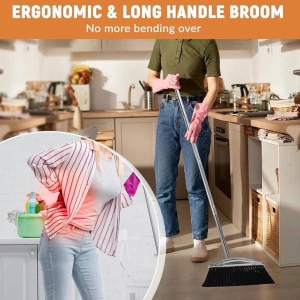 VOOWO 46" Stainless Steel Broom and Dustpan Set for Indoor and Outdoor Use