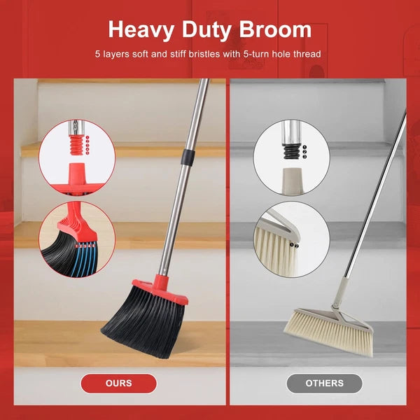Large Upright Broom and Dustpan, Heavy Duty Dust Pan with 51" Long Handle for...