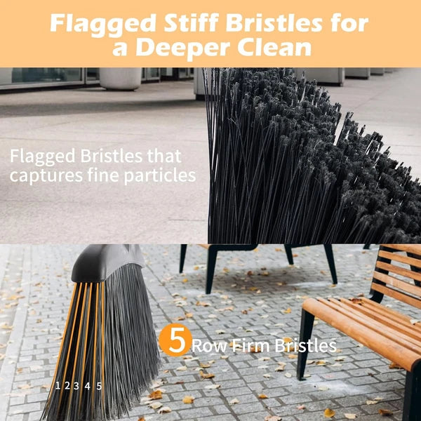 Outdoor Broom Dustpan Set Long Handle Commercial Upright Standing Dust Pan Cover