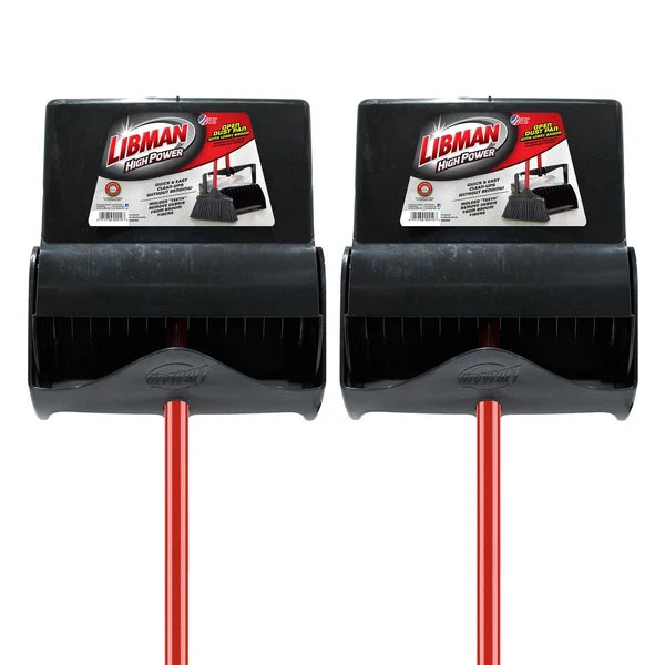 Commercial 919 Lobby Dust Pan and Broom Set (Open Lid), Black/Red (Pack of 2)