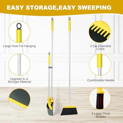 Broom and Dustpan Set with 54 Inch Long Handle - Perfect Dust Pan and Brush