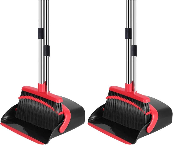 Broom and Dustpan Set, 52-In Long Adjustable Handle Broom Dustpan Combo