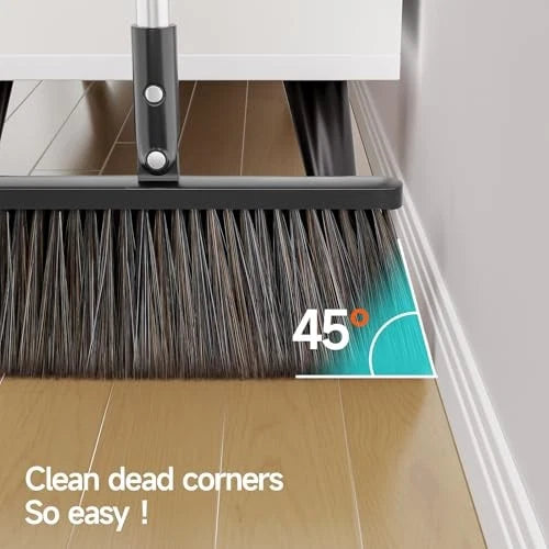 Broom with Dustpan, 51.6" Adjustable Long Handle with 2 Replaceable Broom