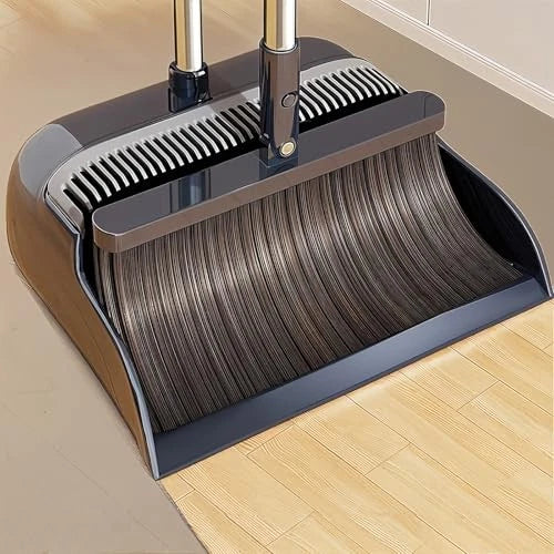 Broom with Dustpan, 51.6" Adjustable Long Handle with 2 Replaceable Broom