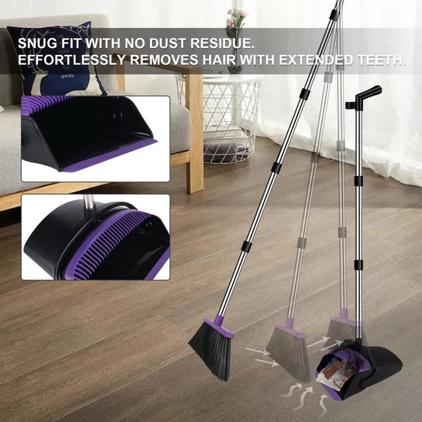 Broom with Dustpan Combo Set, 51" Household Dustpans and Broom, Standing Dust...